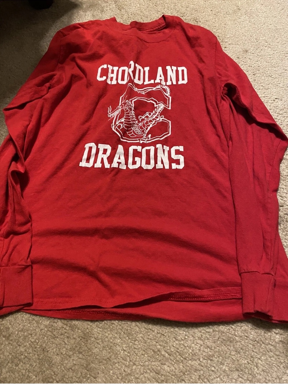 Port & Company Cortland Chordland Dragons Size Medium Long Sleeve Red Shirt